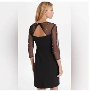 Karl Lagerfeld Cocktail Dress Ilussion Neckline Pearl Embellished Size 8 Blue